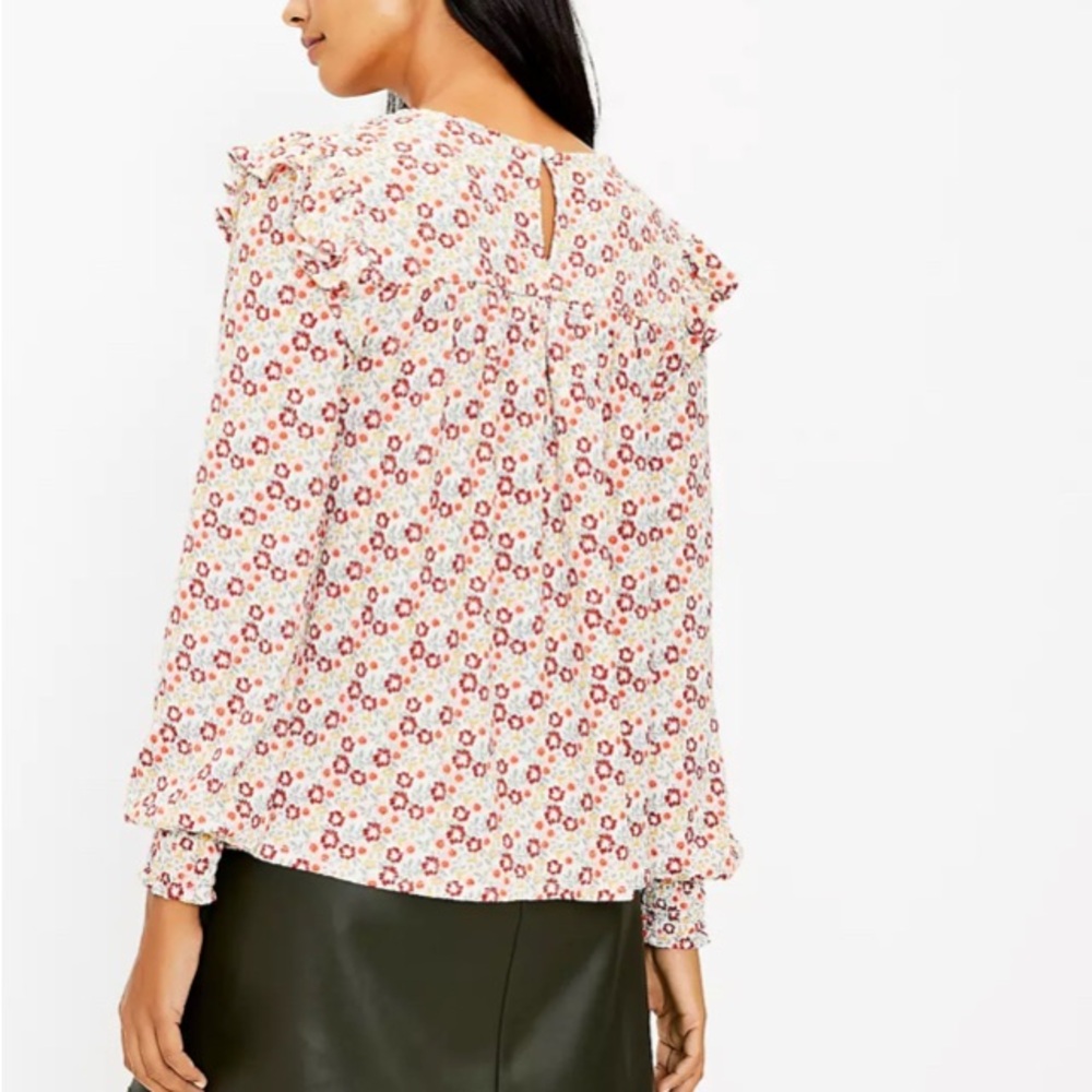 Loft Floral Smocked Ruffled Top - Picture 4 of 7